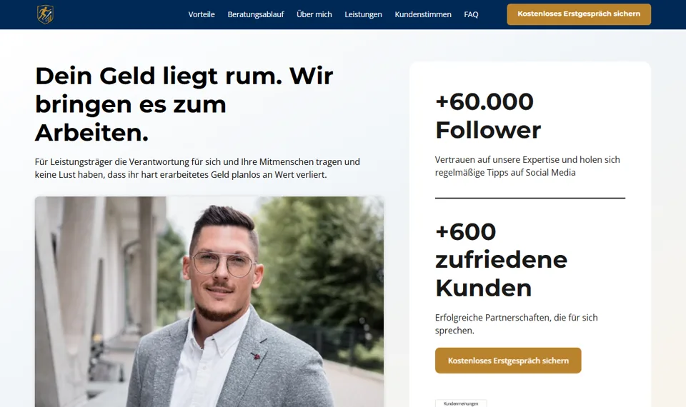 Erster Bildschirm der Website von Eike Friedrich, mit drei markierten Stellen