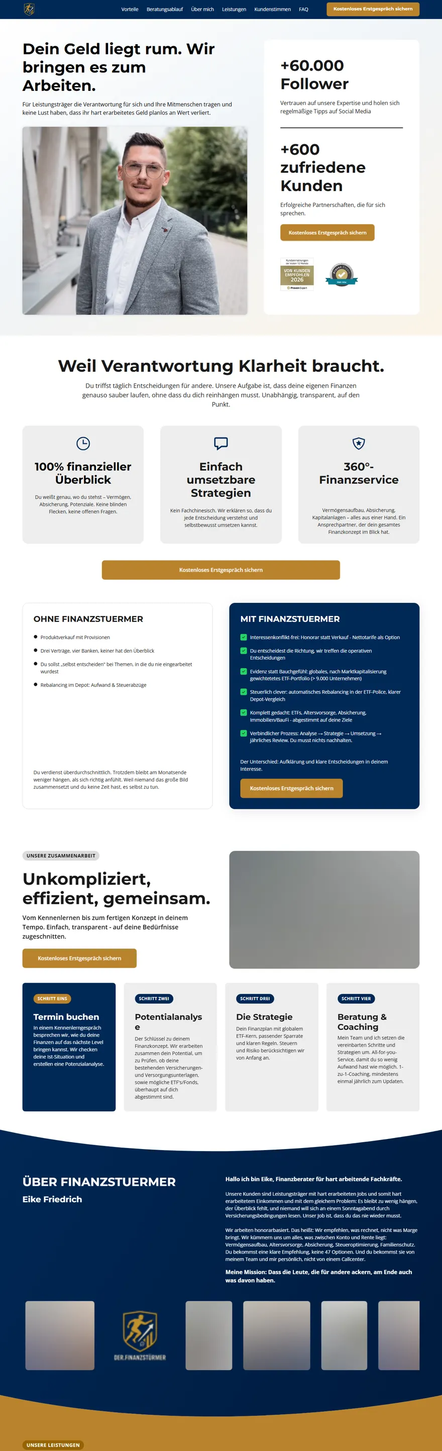 Website von Eike Friedrich, gebaut von VöhringerSolutions, scrollt durchs Fenster